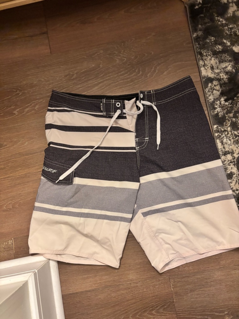 Men's Striped grey & White Swim Trunks - Style Y2K 36